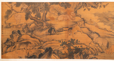 Ding Gao (? - 1761): &lsquo;Landschap met mythische dieren', inkt en kleur op zijde
