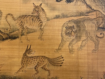 Ding Gao (? - 1761): &lsquo;Paysage aux animaux mythiques&rsquo;, encre et couleurs sur soie