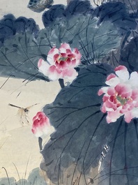 Tian Shiguang (1916-1999) en Yu Fei'an (1889-1959): 'Ijsvogel bij lotusbloemen', inkt en kleur op papier, gedat. 1946