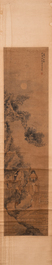 Luo Qing (1821-1899): vier scrolls met figuren in landschappen, inkt en kleur op papier