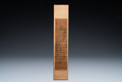 Luo Qing (1821-1899): quatre rouleaux figurant des personnages dans des paysages, encre et couleurs sur papier