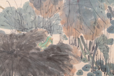 Tian Shiguang (1916-1999) en Yu Fei'an (1889-1959): 'Ijsvogel bij lotusbloemen', inkt en kleur op papier, gedat. 1946