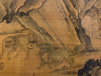 Ding Gao (? - 1761): &lsquo;Paysage aux animaux mythiques&rsquo;, encre et couleurs sur soie