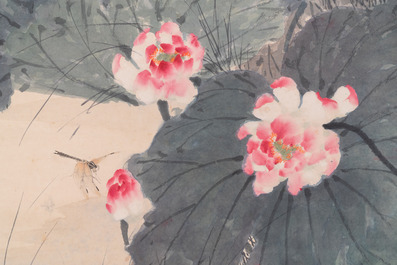 Tian Shiguang (1916-1999) en Yu Fei'an (1889-1959): 'Ijsvogel bij lotusbloemen', inkt en kleur op papier, gedat. 1946