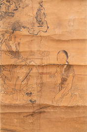 Luo Qing (1821-1899): quatre rouleaux figurant des personnages dans des paysages, encre et couleurs sur papier