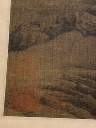 Ecole chinoise: 'Paysage aux figures d'apr&egrave;s les ma&icirc;tres Song', encre et couleurs sur soie, 17/18&egrave;me