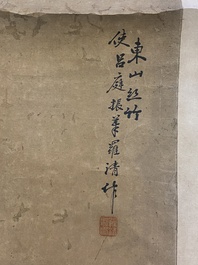 Luo Qing (1821-1899): quatre rouleaux figurant des personnages dans des paysages, encre et couleurs sur papier