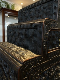 A Chinese zitan wood 'duo bao ge' cabinet of curiosities with five-clawed dragons, Qing