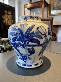 A Chinese blue and white vase with narrative design, Chenghua mark, Kangxi