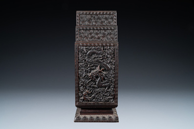 A Chinese zitan wood 'duo bao ge' cabinet of curiosities with five-clawed dragons, Qing