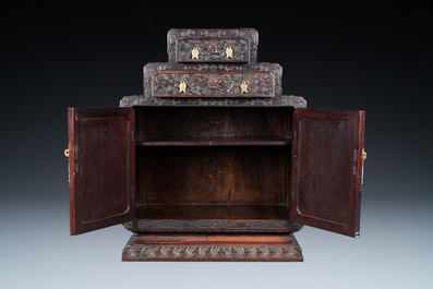 A Chinese zitan wood 'duo bao ge' cabinet of curiosities with five-clawed dragons, Qing