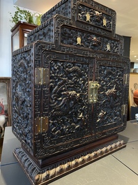 A Chinese zitan wood 'duo bao ge' cabinet of curiosities with five-clawed dragons, Qing