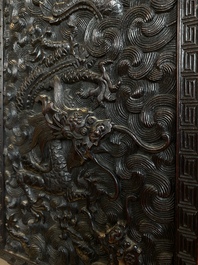 A Chinese zitan wood 'duo bao ge' cabinet of curiosities with five-clawed dragons, Qing