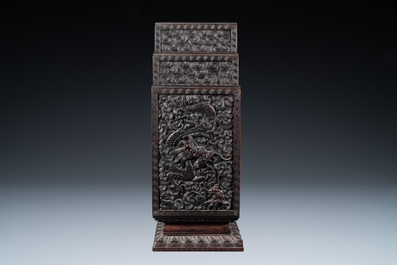 A Chinese zitan wood 'duo bao ge' cabinet of curiosities with five-clawed dragons, Qing
