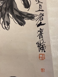 Chinese school, naar en met de signatuur van Qi Baishi (1864 - 1957): 'Perziken', inkt en kleur op papier