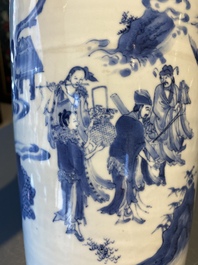A Chinese blue and white 'Eight immortals in a rocky landscape' vase, Transitional period
