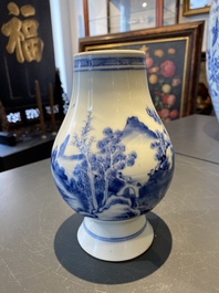 A Chinese blue and white vase with a landscape with figures, Yongzheng mark and of the period