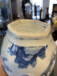 A large Chinese blue and white hexagonal teapot and cover, Transitional period