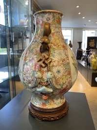 A Chinese famille rose millefleurs 'hu' vase, Qianlong mark, Republic