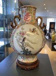 A Chinese famille rose millefleurs 'hu' vase, Qianlong mark, Republic