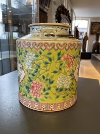 A large Chinese famille rose lime green-ground teapot for the Straits or Peranakan market, Guangxu mark and of the period