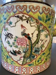 A large Chinese famille rose lime green-ground teapot for the Straits or Peranakan market, Guangxu mark and of the period