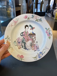 A Chinese famille rose 'ruby back' eggshell porcelain plate, Yongzheng