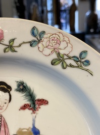 A Chinese famille rose 'ruby back' eggshell porcelain plate, Yongzheng