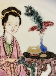 A Chinese famille rose 'ruby back' eggshell porcelain plate, Yongzheng