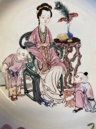 A Chinese famille rose 'ruby back' eggshell porcelain plate, Yongzheng