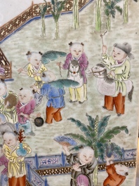A Chinese famille rose '100 boys' plaque, 19th C.