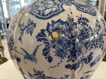 An exceptionally large blue and white baluster vase with naturalistic design, Delft or Frankfurt, late 17th C.