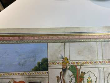 Indian school miniature: 'Audience with Maharaja Ranjit Singh', opaque pigments heightened with gold on paper, 19th C.
