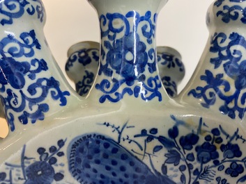 A large Dutch Delft blue and white fan-shaped tulip vase, 17/18th C.