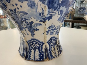 An exceptionally large blue and white baluster vase with naturalistic design, Delft or Frankfurt, late 17th C.