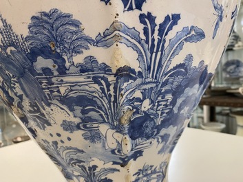 An exceptionally large blue and white baluster vase with naturalistic design, Delft or Frankfurt, late 17th C.
