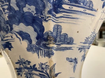 An exceptionally large blue and white baluster vase with naturalistic design, Delft or Frankfurt, late 17th C.