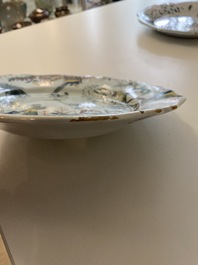A fine polychrome French faience 'chinoiserie' dish with lobed border, Rouen, 1st half 18th C.