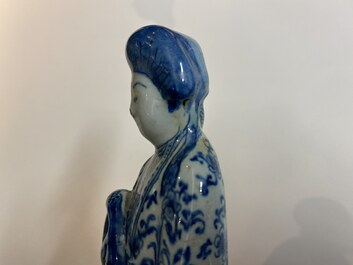 Deux figures de chinois en fa&iuml;ence de Delft en bleu et blanc, 1er quart du 18&egrave;me