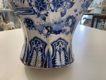 An exceptionally large blue and white baluster vase with naturalistic design, Delft or Frankfurt, late 17th C.