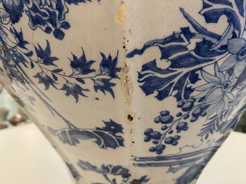 An exceptionally large blue and white baluster vase with naturalistic design, Delft or Frankfurt, late 17th C.