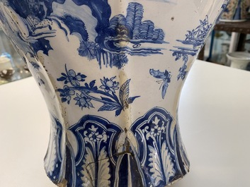 An exceptionally large blue and white baluster vase with naturalistic design, Delft or Frankfurt, late 17th C.