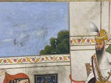 Indian school miniature: 'Audience with Maharaja Ranjit Singh', opaque pigments heightened with gold on paper, 19th C.