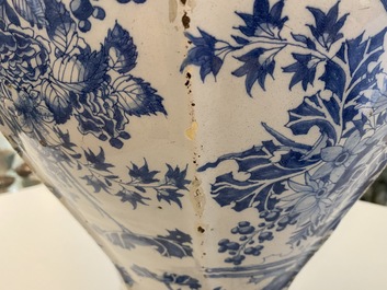 An exceptionally large blue and white baluster vase with naturalistic design, Delft or Frankfurt, late 17th C.