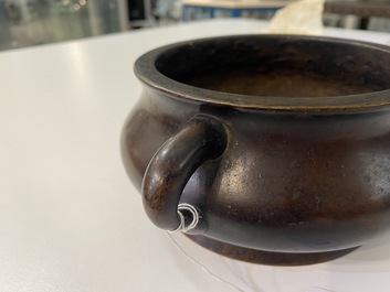 A Chinese bronze censer, Xuande mark, Kangxi