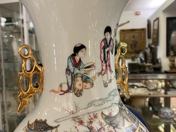 A Chinese two-sided design vase and a biscuit vase with mythical animals, 19/20th C.