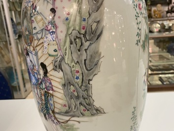 A Chinese two-sided design vase and a biscuit vase with mythical animals, 19/20th C.