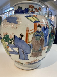 A Chinese globular wucai vase with narrative design, 19/20th C.