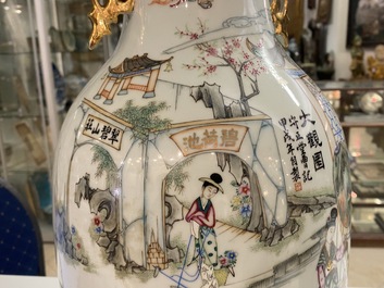 A Chinese two-sided design vase and a biscuit vase with mythical animals, 19/20th C.