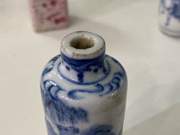 Eleven Chinese mostly blue and white snuff bottles, 19/20th C.